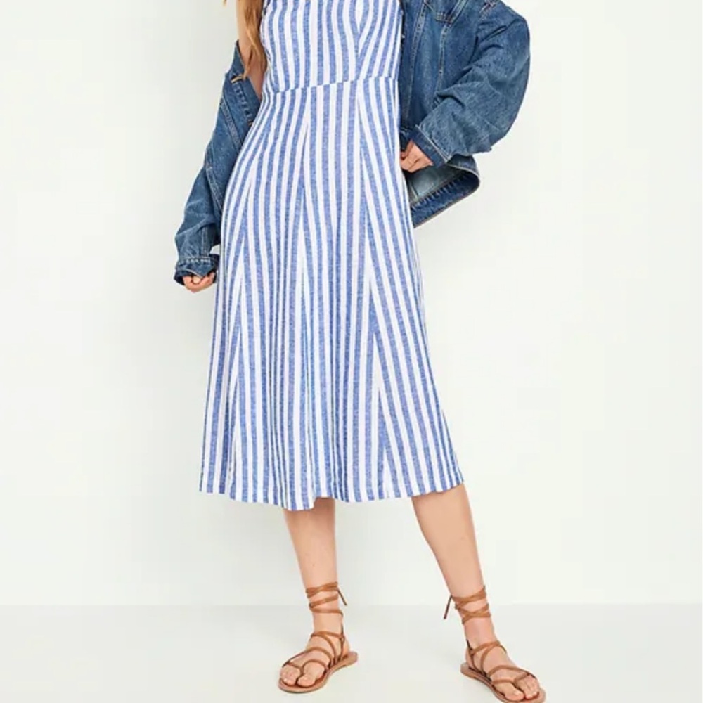 Old Navy Blue and White Halter Midi Sundress